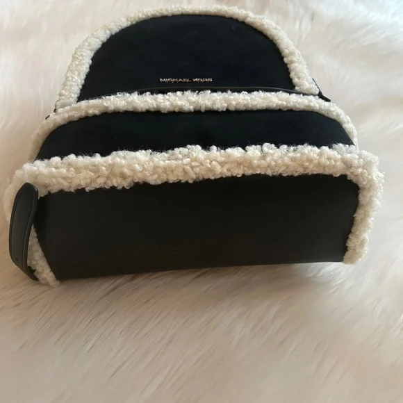 New! Michael Kors Rhea medium suede Black and Cream Women's Backpack - Picture 3 of 8